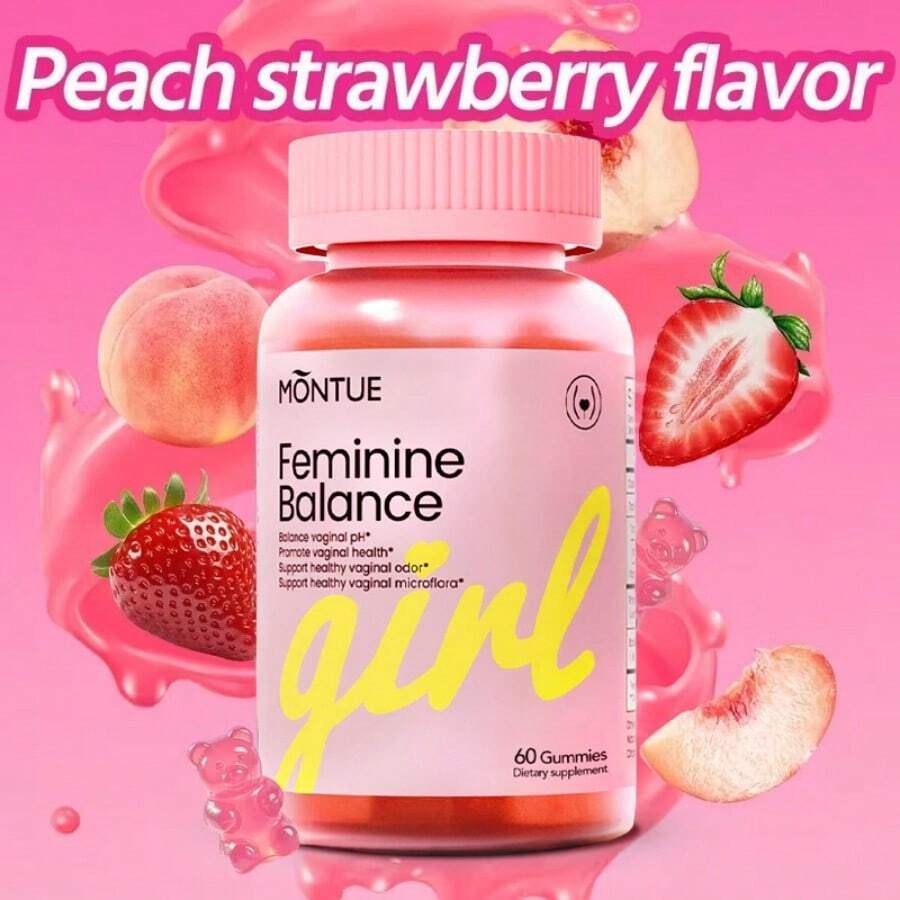 MONTUE Premium Feminine Balance Gummies-Probiotic Vaginal,PH Balance With Prebiotics & Lactobacillus Probiotic Blend&Hawaiian Pineapple Immune Support, Vegan,Valentine's Day - hồng - Xem 1