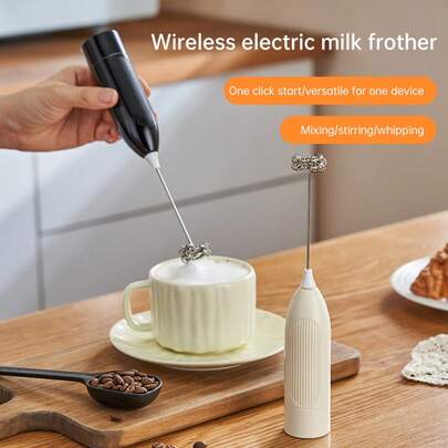 OBOVAY 1个无线电动打蛋器奶泡器，家用电动奶泡机，咖啡搅拌棒，奶盖，打蛋器，自动手持奶泡器二合一电动打蛋器咖啡搅拌器，电池供电（不含电池）