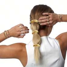 5pcs Minimalist Chic Design Zinc Alloy Hair Ties, High-Quality Hair Scrunchies For Women - Black and Gold - View 1