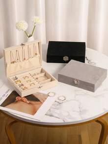 1个无窗首饰盒，时尚女孩及女士首饰收纳盒，多功能植绒首饰盒，柔软植绒设计防止刮伤，旅行及邮轮出行理想之选，大容量双层首饰盒，浴室收纳盒，储物盒，橱柜整理盒，生日礼物，情人节礼物，结婚礼物，母亲节礼物，返校礼物，复活节礼物，新年礼物 - 多色 - 查看 10