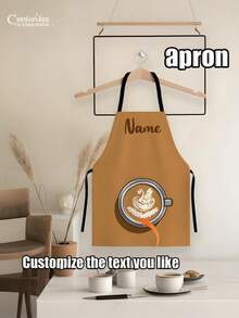 Customizable Kitchen Apron With Your Favorite Name And Photo. This Printed Apron In White Polyester Fabric Is Designed For Cooking And Baking, Making A Fun Gift For Home Chefs, Gardeners Or Servers. This Adorable Apron Is Perfect As A Birthday, Father's Day, Christmas, Or Wedding Gift For Dad, Mom, Friends And Couples. It Is A Classic Kitchen Apparel Made Of High-Quality, Comfortable Material. - Apricot - View 2