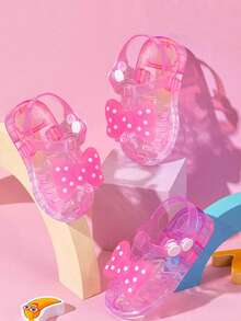 1 Pair Summer Fashion Polka Dot Bow Princess Style Kids Jelly Beach Sandals - Pink - View 4
