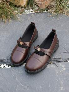 2026 Spring French Bow Shallow Mary Jane Shoes For Women, Black Chunky Heel Flats, Loafers - Brown - View 6