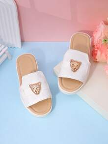 女童时尚拖鞋，休闲高跟坡跟凉鞋，春夏可爱之选 - 白色 - 查看 2