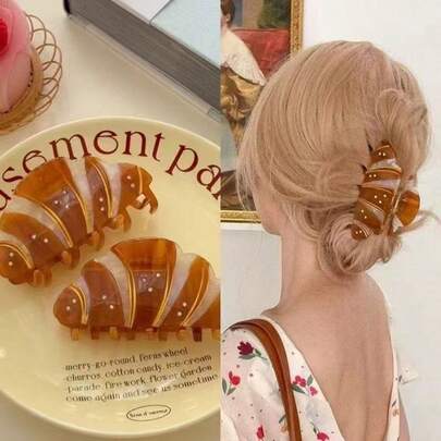 French Crystal Rhinestone Inlaid Ox Horn Shaped Hair Clip, Unique And Interesting Hair Accessory, Cute Hairpin For Back Of Head, Fashionable Hair Decoration