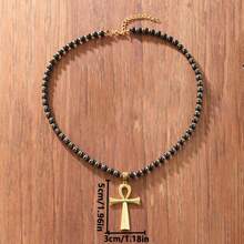 1pc Fashionable Unisex Hiphop Style Cross Pendant Beaded Necklace - Multicolor - View 3