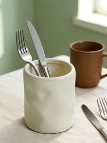 1pc A Multi-Purpose, Minimalist Solid-Color Tableware Storage Jar That Combines The Functions Of Beauty Product Storage And Decorative Ornament. It Also Features A Hand-Pinched, Spiral-Shaped Resin Makeup Brush Holder, Ins-Worthy, Asymmetric Shaped, High-End Office Decorative Pen Holder - Multicolor - View 2