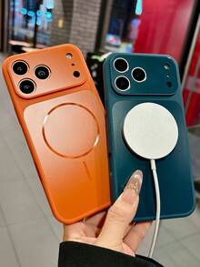 Luxury Matte Magnetic Wireless Charging Phone Case Compatible With IPhone 17 ProMax 17 Pro 16 Pro Max 15 14 13 12 Pro Max 14 15 16 Plus Cases Shockproof Back Cover - Orange - View 2