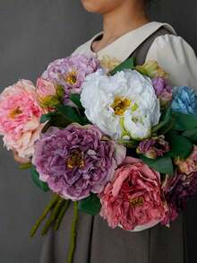 1pc Realistic New 2-Head Peony Vintage Style Home Living Room Decoration Fake Flower Arrangement, Valentine's Day, Gift - 彩色 - 查看 9