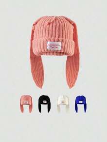 1pc/2pcs Women Adult Fashion Unique Knit Hat, New Ladies Double Layer Thick Cute Rabbit Ear Beanie With Fabric Label (Random Color Block) - 彩色 - 查看 12