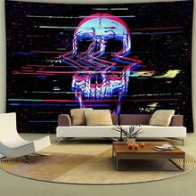1 tấm thảm trang trí lớn bằng polyester phong cách Bohemian Punk họa tiết đầu lâu trừu tượng neon glitch, mang đến cảm giác bí ẩn, phù hợp cho phòng ngủ và phòng khách, họa tiết tương lai, nghệ thuật trang trí nhà cửa, tấm thảm treo tường đầy cảm hứng. - Đỏ - Xem 2