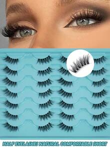 MAANGE 14 Pairs Half-Eyes Eyelashes False Lashes Fake Eyelashes - Mink Lashes Fluff 14 Pairs 6D Mink Lashes Wispy Faux Mink Eyelashes Lashes Natural Look Eye Lashes Long Lashes Pack Reusable Eyelashes,Eyelashes, False Eyelashes, Strip-Shaped Eyelashes - Black - View 3