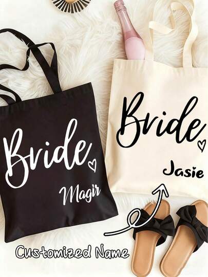 Personalized Women's Shoulder Bag - Customized Tote Bag, Suitable For Travel, Suitable For Shopping, Perfect Bridesmaid Proposal Gift Or Couple's Keepsake. Elegant Design, Custom-Named Handbag, Large Capacity, Foldable Bag, Lightweight, Fashionable, Simple, Versatile, Wedding Gift, A Present For The Bride Or A Wedding Present,Valentine's Day Gifts.