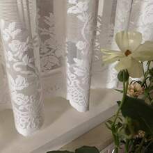 1pc European Style Lace Semi-Sheer Curtain, Embroidered Curtain Panel, Rod Pocket Curtain, Divider Curtain, No Drilling Required