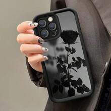 Flower Stylish Black Rose Reflection Pattern Phone Case Compatible With IPhone 17 16 15 14 13 12 11 Pro Max XS XR X 7 8 Plus 17Air 16E, Soft Shockproof Protective Cover - Black - View 10