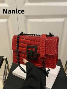 A 2026 Luxury Quilted Checkered Solid-Color PU Special Lock Women's Shoulder Bag, Versatile Accessory Wallet, Suitable For Daily Outings, Commuting, Gatherings, Dates, And Gifts - Red - View 4