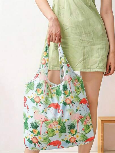 Foldable Reusable Shopping Bag With Handles, Waterproof Large Capacity Beach Tote, Lightweight Handbag Suitable For Market Shopping, Holiday Shopping, Travel, Picnic, Camping, Household Items And Outdoor Accessories