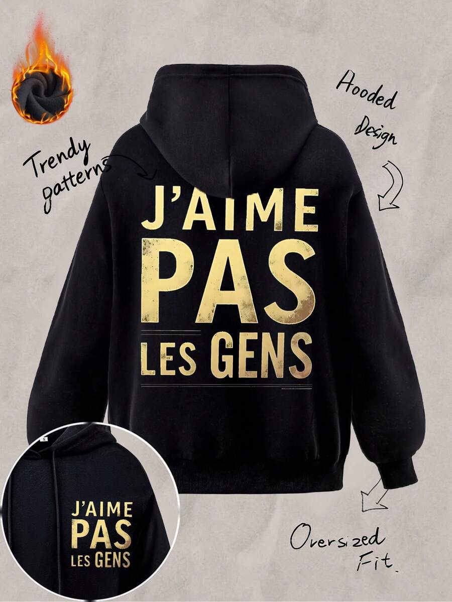 Áo nỉ nữ ấm áp có mũ trùm đầu với túi dây rút, lớp lót lông cừu dày dặn cho mùa thu và mùa đông, áo cotton nữ, in hình khẩu hiệu vàng "J'AIME PAS LES GENS", áo hoodie vai rớt, áo nỉ dáng rộng, đa năng, phù hợp với nhiều phong cách bao gồm retro, high-street, Anh Quốc và preppy. Tay dài cho mùa xuân và mùa hè, phù hợp với thời tiết lạnh hơn, áo mặc được cả bốn mùa, áo hoodie du lịch, áo khoác Ý, áo hoodie đôi ngày Valentine, áo hoodie unisex, hoàn hảo cho các buổi hẹn hò, những chuyến đi lãng mạn, quà tặng ngày lễ. (Lưu ý: Phần cuối, "Sudaderas de Mujer," dường như là một danh sách từ khóa và không được dịch trực tiếp. Nó được giữ nguyên.) Mùa xuân, bãi biển, sinh nhật, đi chơi, thường ngày, kỳ nghỉ, Y2K, áo đen - màu đen - Xem 1