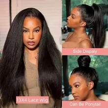 34 Inch Natural Black Curly Straight 13x4 Full Lace Front Wig, Top Grade HD Mixed Human Hair With Curly Baby Hair, 180% Density Pre-Plucked Italian Knots Full Lace Wig, Curly Hairline, 8-36 Inch - Natural & Black - View 9