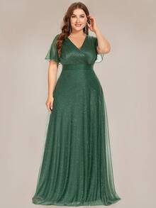 EVERPRETTY Deep Green V-Neck Long Summer Dress, Elegant Bridesmaid/Mother Of The Bride Formal Gown Wedding Spring - Green - View 5