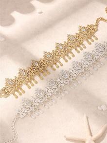 1pc Women's Elegant Hollow Rhinestone Waterdrop Pendant Headchain, Suitable For Daily, Party, Festival, Outing, Wedding, Banquet Wear - Gold - View 2