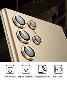 1片三星Galaxy S24 Ultra相机镜头保护膜，防刮高清超薄9H钢化玻璃，铝合金边框，独立金属镜头盖，可收纳于收纳盒中，情人节礼物，金色 - 金色 - 查看 4