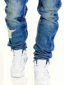 Torn Skinny Jeans, Vintage Washed + Frayed, Slim Fit, Eye-Catching Outfit - Light Wash - View 4