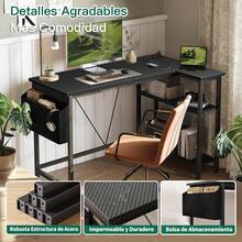 YKSLZ Escritorio de Computadora en L con Estantes de Almacenamiento Reversibles, Escritorio Minimalista Moderno para La Oficina en Casa, Fibra de Carbono Color - Negro - Ver 5