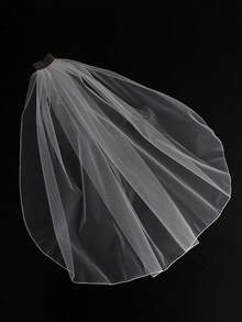 1件极简双层蕾丝边新娘头纱发夹，婚纱派对拍照配饰 - 白色 - 查看 8