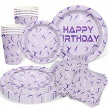 10/20/50/80pcs,Kpop Lavender Purple Lightning Happy Birthday Disposable Tableware, Purple Laser Energy Pattern Geometric Thunder Print 7inch & 9inch Paper Plates,Cups And Napkins For Purple Theme Birthday Party Supplies - Multicolor - View 1