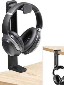 二合一重型耳机支架/挂架，高度可调，带旋转夹 - 节省空间的桌面安装支架，带线缆管理功能 - 黑色 - 查看 7
