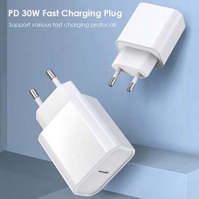 30W USB-C snabbladdningsadapter, EU-kontakt, kompatibel med iPhone/// Bärbar laddare