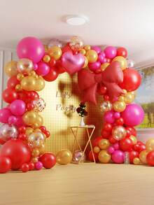 189pcs Red Hot Pink Gold Party Balloons, 18inch Heart Shape Balloons 38inch Bow Foil Mylar Balloons, 5/10/18 Inch Red Hot Pink Pearlescent Gold Balloons And 12inch Gold Pink Confetti Balloons, Premium Thick Latex Balloons For Valentine's Day Wedding Anniversary Birthday Bridal Shower Mother's Day Graduation Gender Reveal Party Decorations - Multicolor - View 2