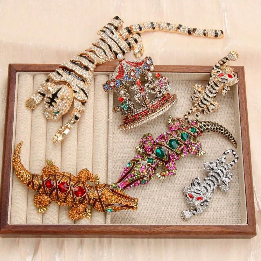 Baroque Heavy Industry Luxury Vintage Crocodile Carousel Tiger Animal Design Men's And Women's Brooch Pin Jewelry Accessories - phong cách 1 - Xem 1