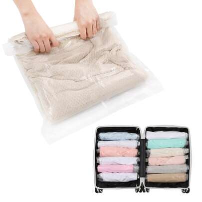 L5枚 衣類圧縮袋 旅行用 旅行用圧縮袋 掃除機不要 手巻き 省スペース 防臭抗菌 ダニ対策 防塵 防湿 コンパクト 収納 小物 繰り返し 衣替え 旅行 引っ越し 出張 セット 50ⅹ70cm