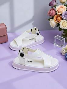 2026 Spring/Summer Minimalist Design Girls' 3-12 Years Old Toddler Soft Bottom Shoes, Pure White Geometric Hollow Structure, Lightweight & Durable EVA Material, Non-Slip, Breathable, Shock-Absorbing 3cm Shallow Wedge Heel, Fresh Minimalist Urban Commute Style Girls' Hollow Sandals, Girls' Casual Flat Shoes For Daily Commuting, Shopping, Outings And Multi-Scenario Wear! - White - View 4