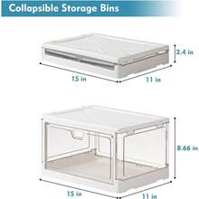 Clear Storage Bin With Lid 3 Pack [Stackable & Sturdy] Plastic Multifunctional Folding Storage Bins For Bedroom, Living Room, Study,Room, 23 QT Folding Box With Magnetic Door - 白色 - 查看 3