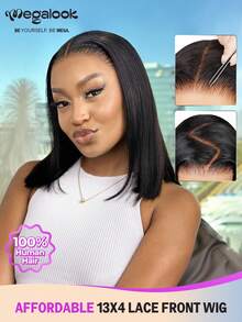 MEGALOOK Straight Bob Wig 100% Human Hair Wigs 13x4 Lace Front Short Bob Transparent Lace Frontal Short Wig Natural Color Straight Human Hair Tiny Knots 12-14 Inch For Women - Beginner Friendly Natural Looking Daily Use Office Ready Corpse Bride Halloween Vibes Party Style Y2K Baddie Vacation Outfits Outdoor Cosplay Campus School Holiday Christmas Part Wedding Festival Ready For Women - SNatural - View 3