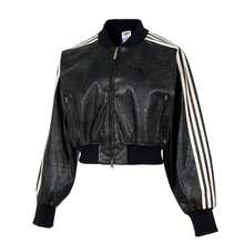 Adidas 女士黑色夹克 SST PLTHR JKT，舒适休闲户外服装，YKK 拉链皮夹克 KE5035 - 黑色 - 查看 1