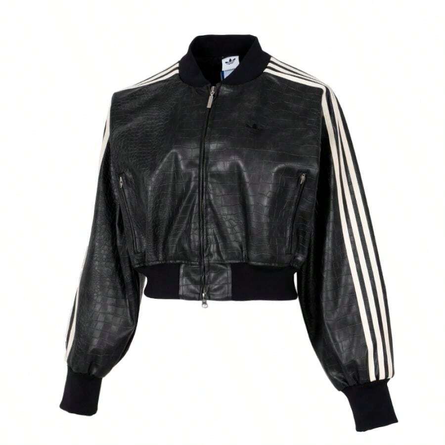 Adidas 女士黑色夹克 SST PLTHR JKT,舒适休闲户外服装,YKK 拉链皮夹克 KE5035 - 黑色 - 查看 1