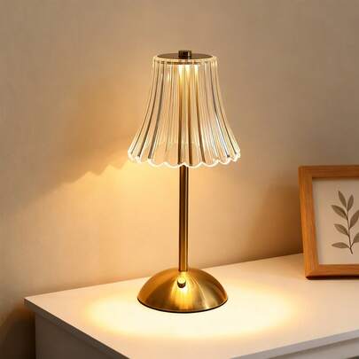 1pc Portable Crystal Desk Lamp, Fashionable Metal Table Lamp With Touch-Sensitive 3-Color Dimming, USB Rechargeable Bedside Lamp For Home Party Decor, Bedroom, Living Room, Office, Dining Room And Other Scenarios, Ideal Holiday & Birthday Gift