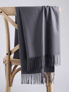 经典女士纯色流苏时尚保暖围巾，纯色休闲可爱优雅街头时尚宫廷风商务派对涤纶柔软围巾，四季皆宜围巾头巾 - A草綠色 - 查看 24