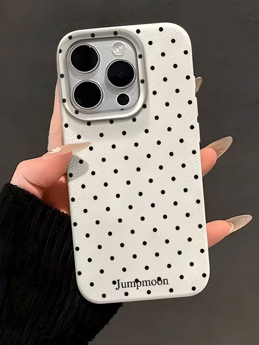 1pc White Matte Textured Personalized Full Screen Black Polka Dot Pattern Phone Case, Compatible With IPhone 16 Pro Max, 17/16/15/14 Plus, 13/12/11, Air, And Series,International Version, Not The Domestic Version - Multicolor - View 1
