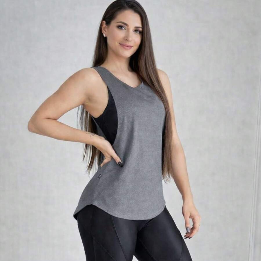 Women's Dry Fit Fitness Tops Gym Tank Tops } Butt Cover Workout Sport Physical Activity - 石墨 - 查看 1