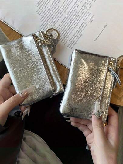 Luxury Sparkling Pu Women'S Coin Purse, Elegant Silver Crackle Pattern Coin Purse,Pu Handbag, Pu Car Key Pouch, Hobo Bag, Key Bag, Card Holder, Coin Purse, Ladies Money Cash Holder,Envelope Bag, Three-Layer Storage, Travel Accessories, Women'S , Perfect Holiday Birthday Gifts, New Year'S Gifts, Valentine'S Day Gifts, Anniversary Gifts, Mother'S Day And Father'S Day Gifts For Family And Friends.