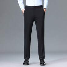 Men's Black Casual Business Wrinkle Free Comfortable Elastic Pants Slim Fit Pants For Middle-Aged And Elderly Teenagers Basic Versatile Style Solid Color Trousers Can Be Matched With Suits Or Shirts Light Business Work Clothes Thick Winter Wear - màu đen - Xem 8