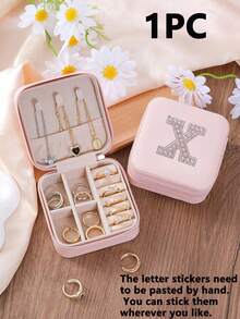 1个字母图案旅行首饰盒，便携式拉链首饰收纳盒，女士礼品盒，PU皮革防水首饰盒，可收纳戒指、吊坠、耳环、项链 - 送给女孩和女士的理想礼物，女士旅行、度假、秋季、万圣节必备收纳盒 - 彩色 - 查看 28