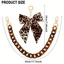 17.5英寸豹纹粗链肩带，豹纹手提包蝴蝶结钥匙扣吊坠，金色亚克力扁平链条装饰，可拆卸可连接，适用于钱包、手提包、手提袋等，女士适用。 - 彩色 - 查看 5