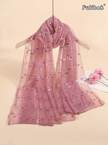 1条女士轻薄纯色双波点亮片头巾，适合用作头巾、面纱、披肩、沙滩罩衫、日常使用 - 彩色 - 查看 15