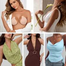 Seamless Added Lift Nipple Covers Ultra-Thin Reusable Push Up Sticky Pasties - 米色 - 查看 4